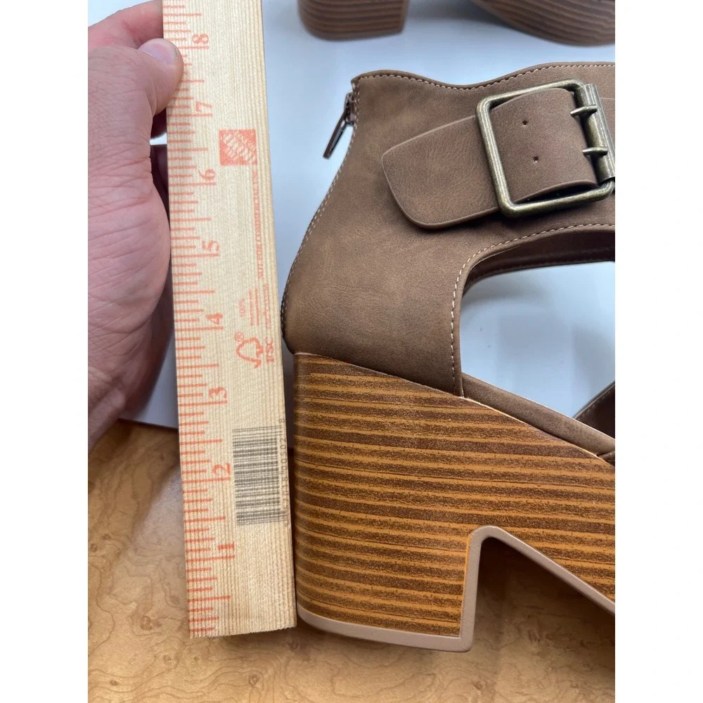 Maurices Waverly Brown Buckle Block Heel Platform Sandals 8.5 209996